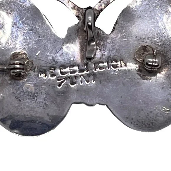 Zuni Native American Inlay Gemstones Butterfly Pin Brooch Pendant Signed Silver - Picture 6 of 13